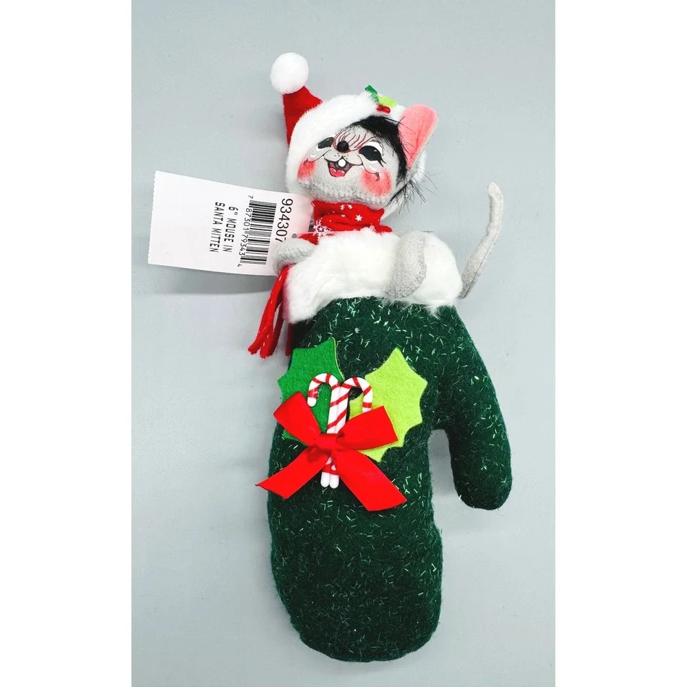 Annalee Mouse In Santa Mitten Green Christmas Hanging Decor Ornament 934307